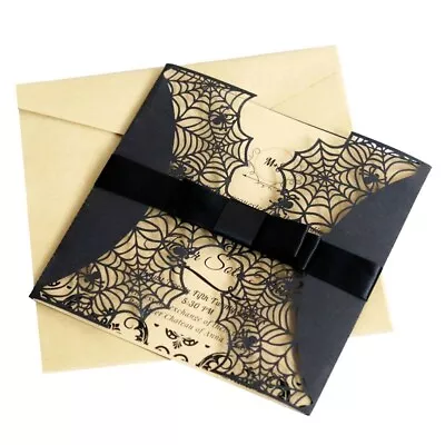 8pcs Spider Web Halloween Party Invitations For Scary Themed Masquerade-KR • £12.69