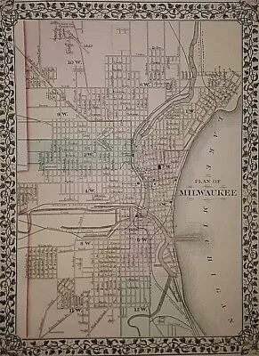 Old 1876 S. Augustus Mitchell Atlas Map ~ MILWAUKEE WISCONSIN -Free S&H -#011 • $48.88