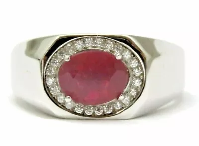 R6423 1.58ct. Natural Ruby Oval Halo Man's Ring In Sterling Silver • $140