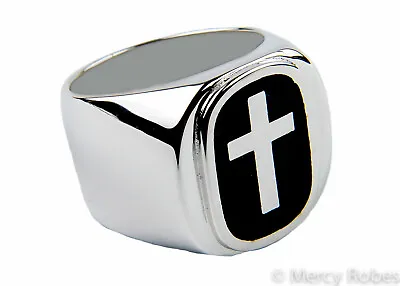 Men's Pastors Clergy Ring (SUBS873 S Black) Cross Sterling Silver Religious • $109.99