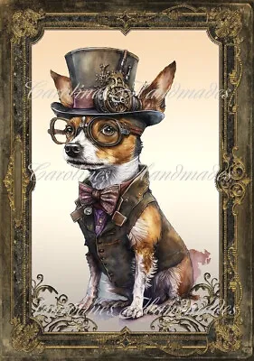 Steampunk Chihuahua Dog In Hat Designer Cotton Fabric Quilt Block Multi-size • $12.50
