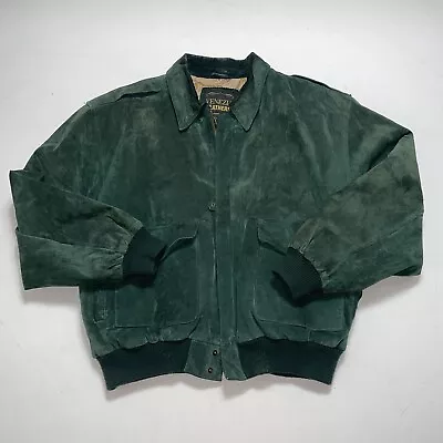 80s Venezia Mens Genuine Suede Leather 14/16 Bomber Jacket Long Sleeve Green • $80