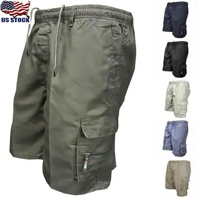 $10.99 • Buy Mens Elastic Waist Cargo Pockets Pants Shorts Work Wear Casual Short Trouser USA