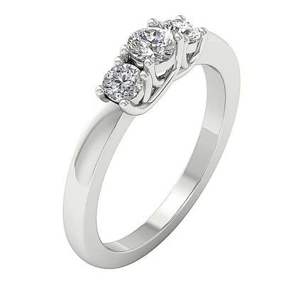 £836.16 • Buy Natural Diamond SI1 G 0.70 Carat Three Stone Wedding Ring 14K White Gold 4.20 Mm