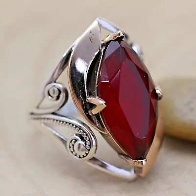 Turkish Ruby Ladies Ring 925 Sterling Silver Handmade Antique Ring Size 6-12 • $26