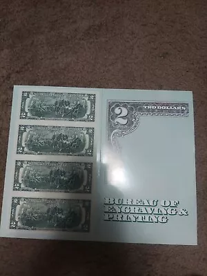 Sheet Of 4 $2 Dollar Bills Bureau Of Printing Engraving 1995   Washington DC • $20