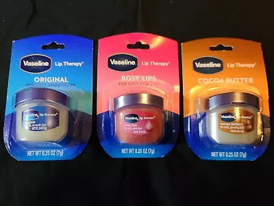 3 NEW Vaseline Original Lip Therapy Cocoa Butter & Rosy Lips .25oz Ea FREE SHIP • $10.54