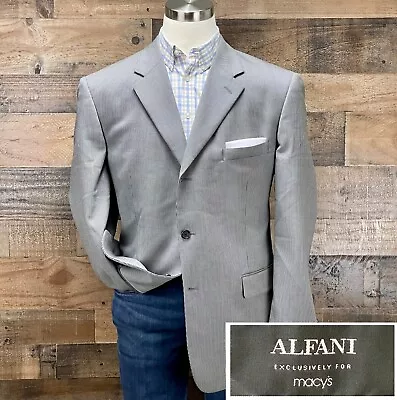 Alfani Sport Coat Blazer Suit Jacket Wool Casual 3 Button Gray Houndstooth 46R • $49.95