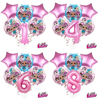 6pcs LOL Surprise Age Number Foil Birthday Pink Party Balloons Decorations. • £9.99
