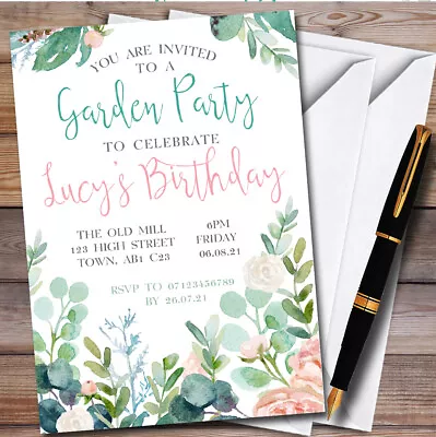 Floral Painted Garden Personalised Birthday Party Invitations • £89.95