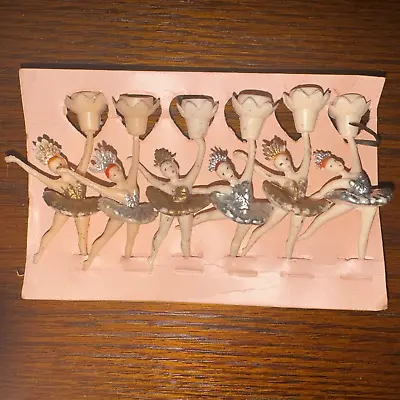 Set Of 6 - 1950'S Vintage Plastic Ballerina Cupcake Toppers On Card Never Used • $13.45