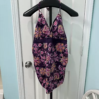 Motherhood Maternity Women’s XL Purple Floral Halter Swim Bathing Suit Top • $18