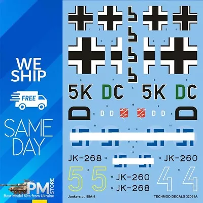 Techmod 32061 1/32 Junkers Ju-88A-4 German Fighter Aircraft Wet Decal WWII • $26.96