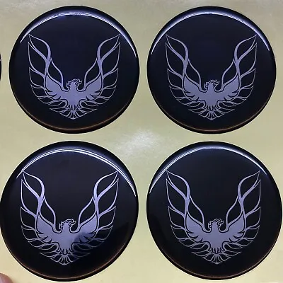 CHROME SILVER & BLACK FIREBIRD TRANS AM Wheel Center Cap Emblems Decals Stickers • $24.99