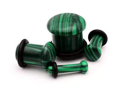 Pair Of SINGLE FLARE Malachite Stone Plugs Organic Gauges PICK SIZE • $8.49