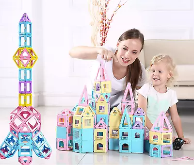 Magnetic Tiles Rainbow Colors 108 Pcs Set Magnetic Building Toy Blocks Kids • $31.77