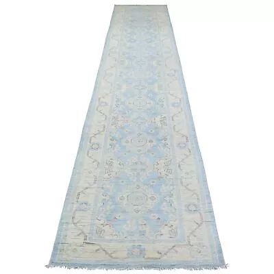 2'9 X15' Hand Knotted Denim Blue Washed Out Peshawar Wool XL Runner Rug G70267 • $1169.64