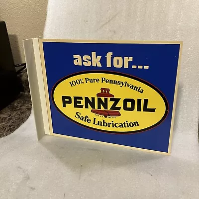 VINTAGE SIGN VINTAGE PENNZOIL STORE DEALER  SIGN ASK FOR PENNZOIL Double Sided • $99.88