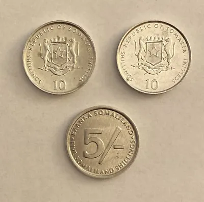 Lot Of 3 Coins Somalia 1999 10 Shillings Somaliland 2005 5 Shillings • $5