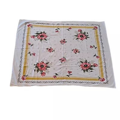 Vintage Tablecloth Floral Cutter Flowers Rose Square Linen Stains Hole Crafts • $29.99