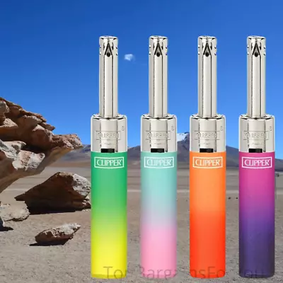 4 X CLIPPER LIGHTERS LONG MINI TUBE COLOR GRADIENT SILVER TOP DESIGN GAS CANDLES • £4.92
