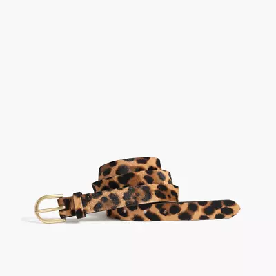 NWT J Crew Leopard Print Clad Hair Leather Belt Gold Buckle Medium • $28