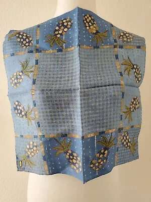$23.96 • Buy VTG Jim Thompson Blue Tropical Pineapples Silk Square Scarf Hankie 16 X16  Thai