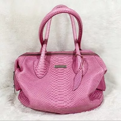 Charles Jourdan Croc Embossed Large Leather Satchel Bag Bubblegum Pink Women's  • $125