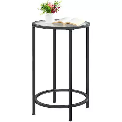 Round Metal And Glass Top Accent Table Black • $39