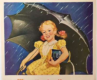 Morton Salt Girl Ad Vintage 1946 Magazine Print Umbrella When It Rains It Pours • $11.33