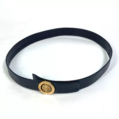 CHANEL Vintage Lion Buckle Leather Belt Leather Navy/Gold • $484