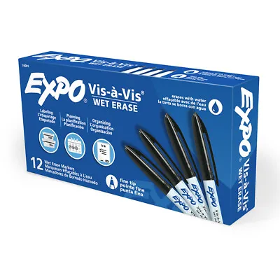 Vis-a-Vis Wet-Erase Overhead Transparency Markers Fine Tip Black Box Of 12 • $38.49
