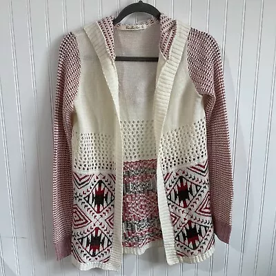 Vanilla Star Cardigan Womens Medium Open Long Hood Aztec Nordic Sweater • $20.75