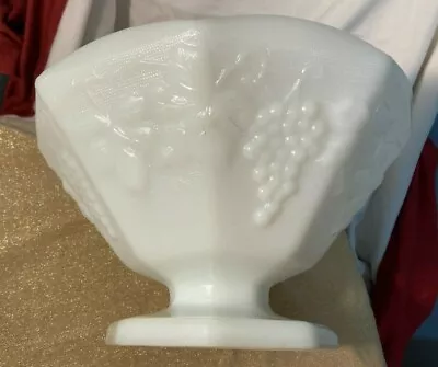 VTG White Milk Glass Pedestal/Footed 8 Sided Fruit Bowl Grape Pattern-8 -Ex Cndt • $16.95