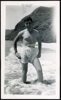 Handsome Shirtless GI Man In Boxer Underwear At The Beach Vintage Photo Gay Int • $7.49