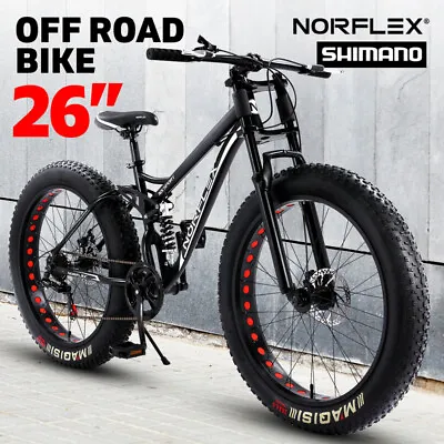 $449 • Buy NORFLEX 26  Mountain Bike Shimano Full Suspension Fat Tire 7 Speed Bicycle Black