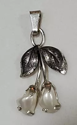 Elegant Vintage Sterling Silver 835 Tulip Flower Pearl Pendant • $27.99