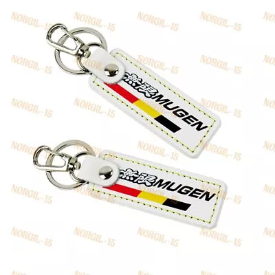 JDM 2PCS MUGEN POWER Sport White Leather Key Fob Keyring Keychain Tag Lanyard • $17.81