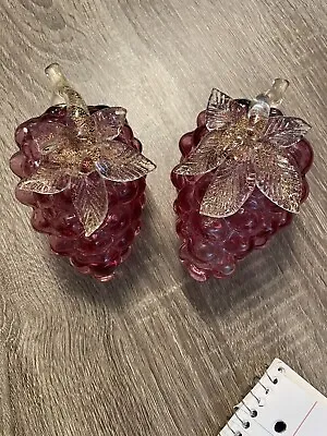 Vintage Pair Murano Art Glass Cranberry Grapes Gold Flecks By Alfredo Barbini • $59.99