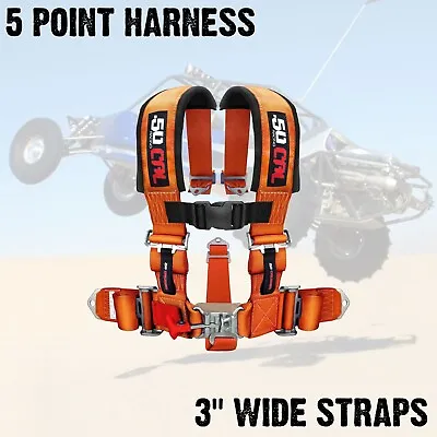 5 Point Safety Harness 3 Inch Padded Seat Belt Latch Lock Sternum Strap ORANGE  • $124.99