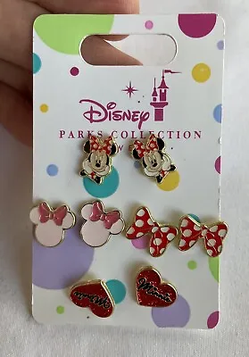 Disney Parks Collection Jewelry Minnie Mouse Heart & Bow Kids Earrings Set Of 4 • $18.99