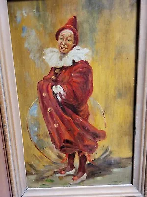 Antique Vintage Mid Century Circus Clown Oil Painting 1920s 1930s Era French • $200