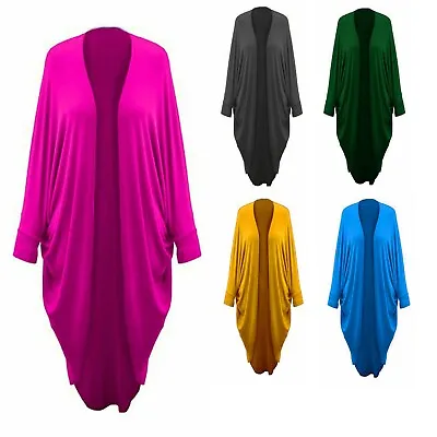 Women's Batwing Waterfall Cocoon Open Long Kimono Cardigan Maxi Shawl 8-26 • £6.99