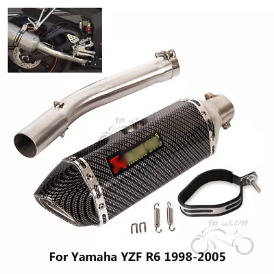 Slip For Yamaha YZF R6 1998-2005 Exhaust Mid Link Pipe 370mm Muffler Tips System • $130.76