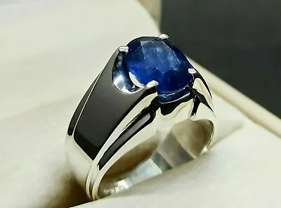 Natural 4 Carat Royal Blue Sapphire Sterling Silver 925 Handmade Neelam Men Ring • $140