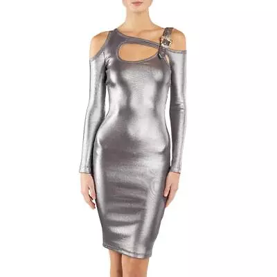 Versace Jeans Couture Womens Silver Ribbed Midi Bodycon Dress 36 0 BHFO 5231 • $58.99