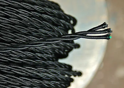 Black Twisted 3-Wire Cloth Covered Cord 18ga. Vintage Lamp Antique Lights Rayon • $1.59