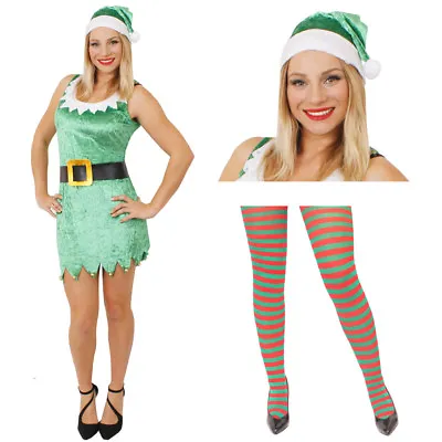 £16.99 • Buy Sexy Elf Costume Plus Tights Ladies Christmas Fancy Dress Adult Womens Outfit 