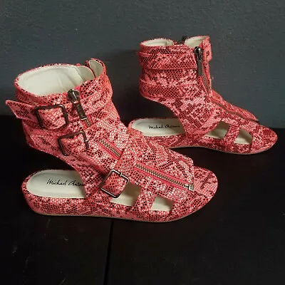 Michael Antonio Darla Sandals Hot Pink Faux Snake Print Buckle Shoes Size 5 • $23.09