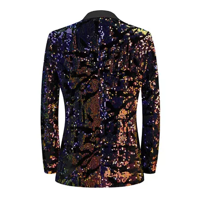 Mens Sequin Blazer Suit Dress Jacket Glitter One Button Lapel Showman Costume • £66.84